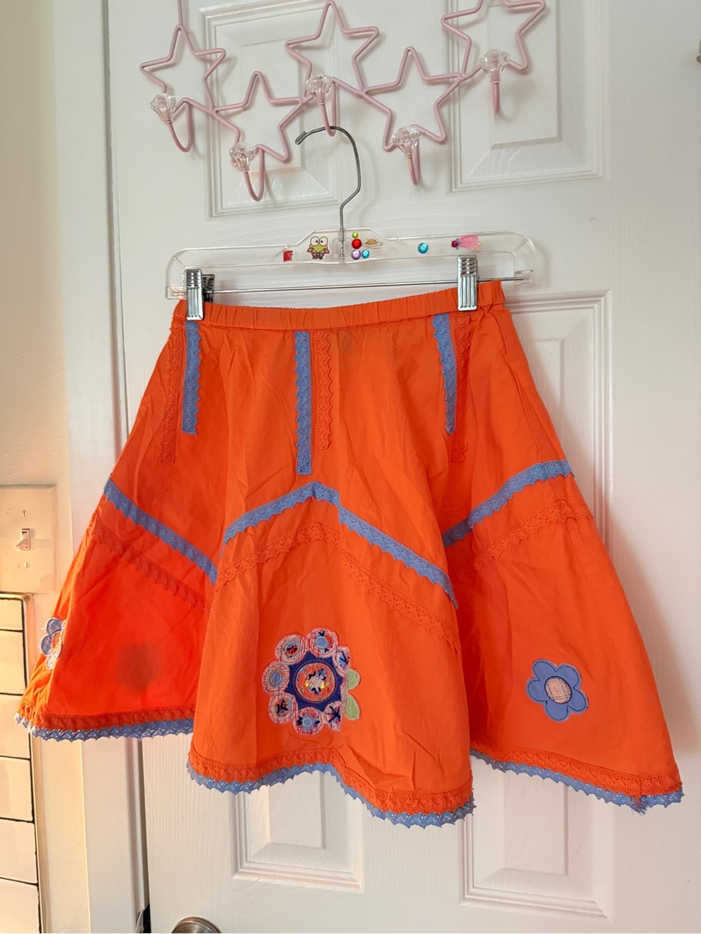 Bright Orange Embroidered Flared Skirt